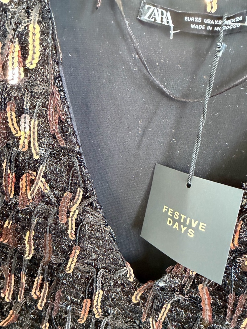 Zara | Black Sequin Fringe V-Neck Dress | XS - Picture 4 of 5